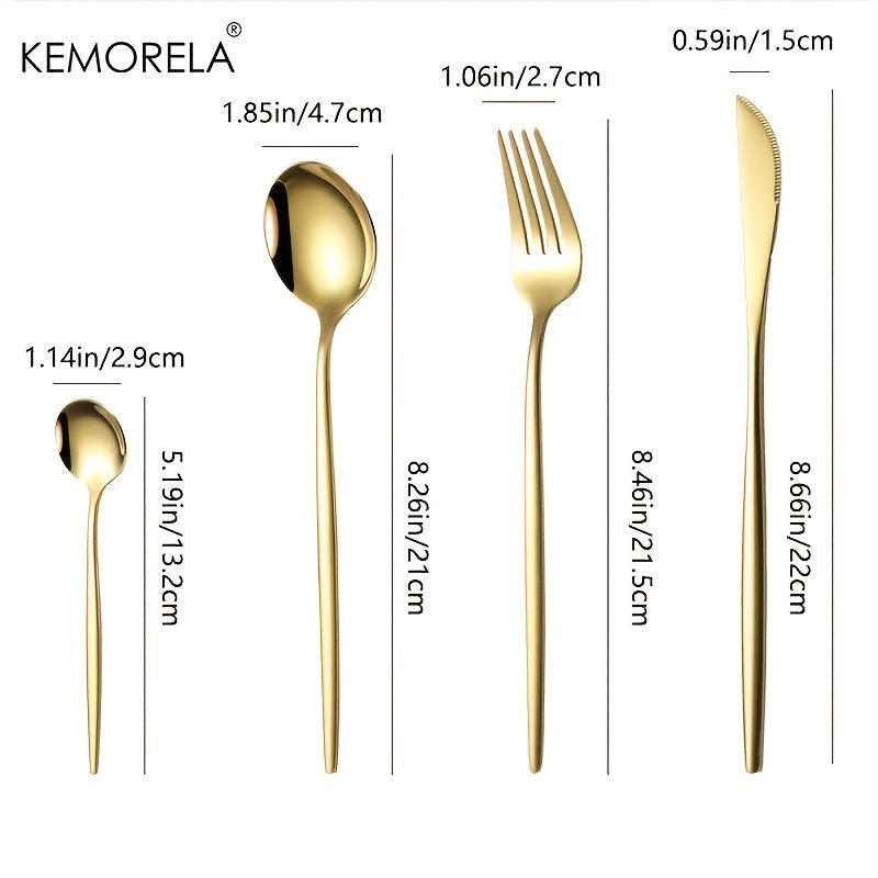 24pcs Elegant Tableware Set, Stainless Steel Mirror Polished Silverware Set, Golden \u002F Silvery Flatware Set With Gift Box, Wedding Dining Household Fork Spoon Knife Cutlery Set, Kitchen Accessories