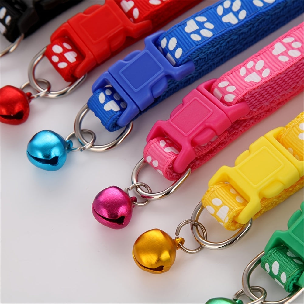 10pcs collar de parche para mascotas con campana-colores vibrantes, impresión de un solo pie y diseño de impresión de la pata, adecuado para perros y gatos