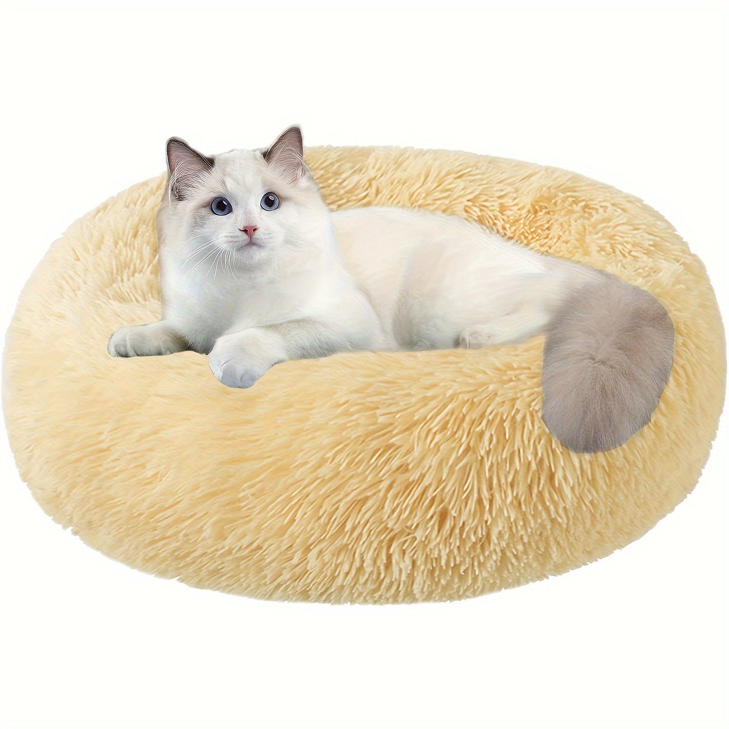 Calming Dog & Cat Bed, Anti-Anxiety Donut Cuddler Warming Cozy Soft Round Bed, Fluffy Faux Fur Plush Cushion Bed For Small Medium And Large Dogs And Cats (16\