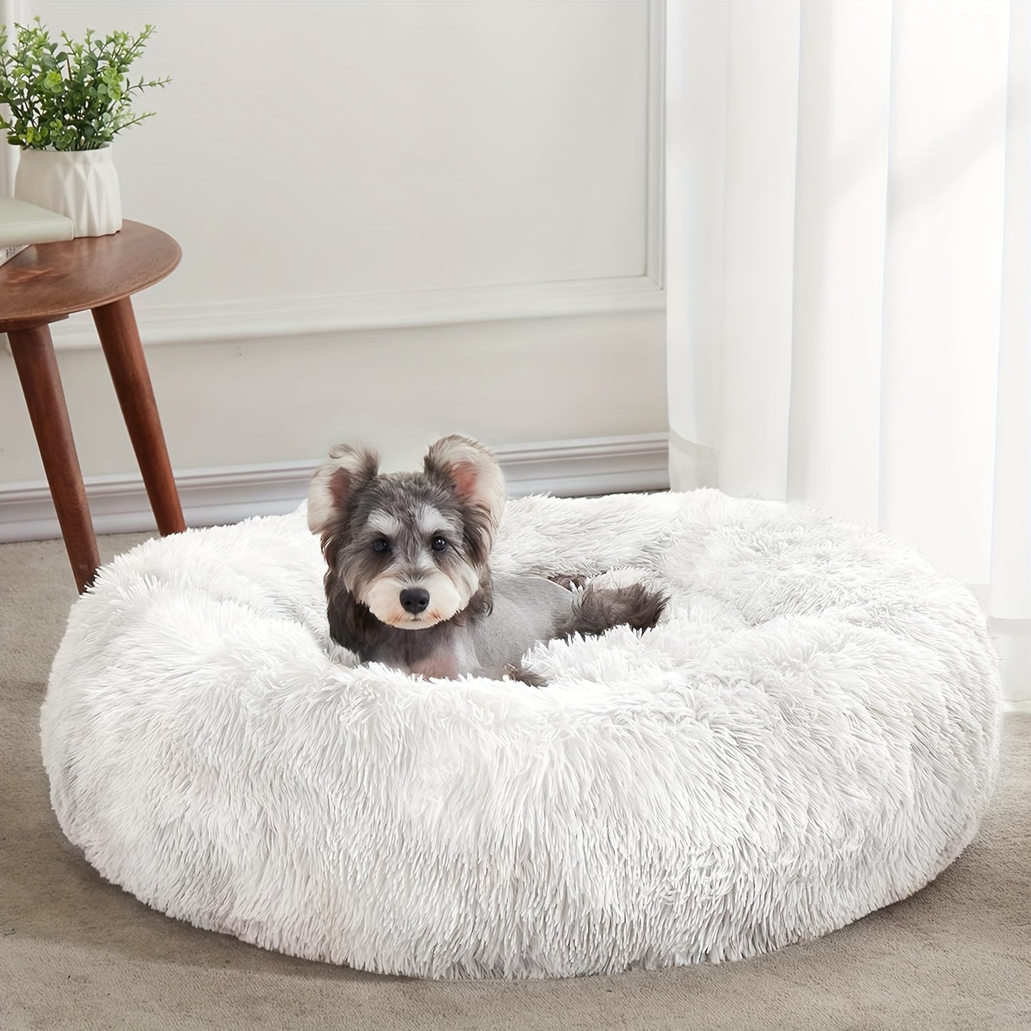 Calming Dog & Cat Bed, Anti-Anxiety Donut Cuddler Warming Cozy Soft Round Bed, Fluffy Faux Fur Plush Cushion Bed For Small Medium And Large Dogs And Cats (16\