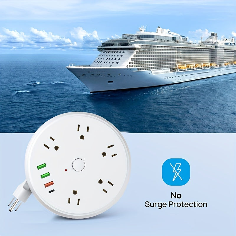 Travel Power Board, Retractable Power Board, With 5 AC Sockets And 3 USB Ports (1 USB C), American Standard Three Plug 51.18 Inch Retractable Extension Cable, Essential For Cruise Ships, Suitable For Travel Hotels, White