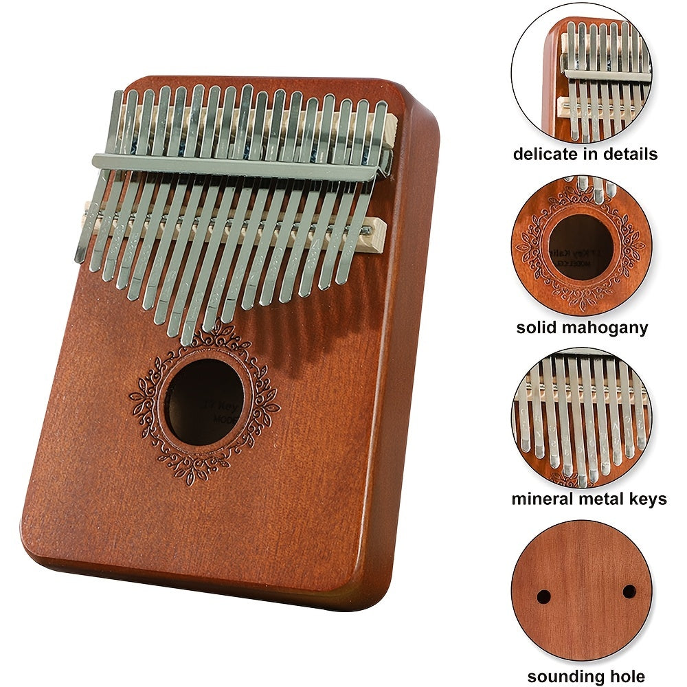 Kalimba Thumb Piano 17 Keys Portable Finger Piano, Retro Style Marimba Music Gifts For Adults Beginners Lovers Players