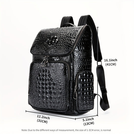 1pc Fashion Men's Crocodile Pattern Top Layer Cowhide Backpack, Genuine Leather Business Backpack