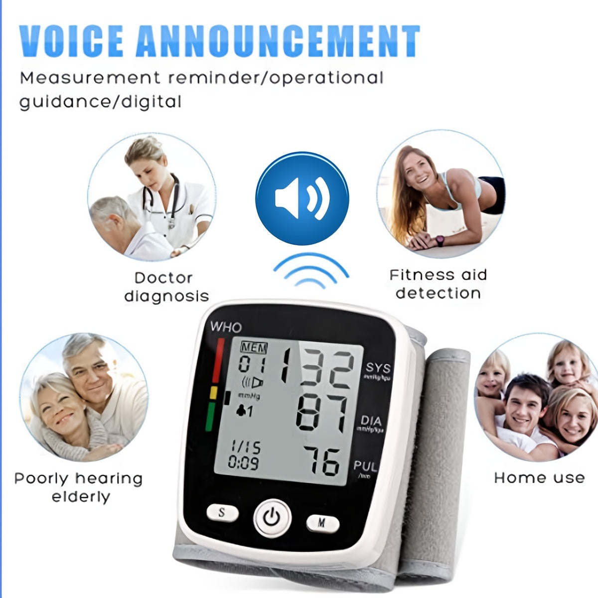 1pc Portable Rechargeable Digital Blood Pressure Monitor With LCD Display, 2 X 99 Readings Memory For Home & Health Monitoring (Built-in Lithium Battery)