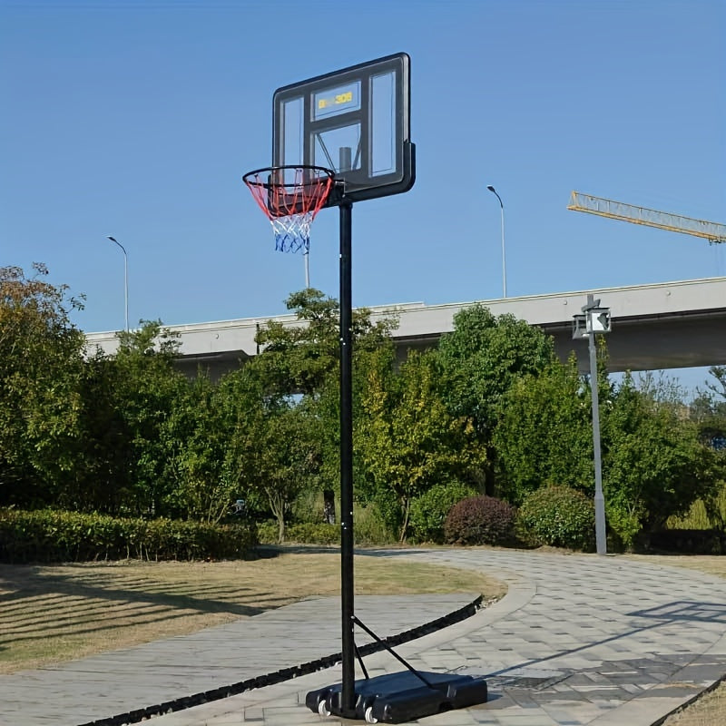 1 estante de baloncesto estándar, estante de baloncesto portátil ajustable móvil, aro de baloncesto, altura ajustable entre 2,45 m y 3,05 m sobre el suelo (96,46 pulgadas y 120,08 pulgadas)