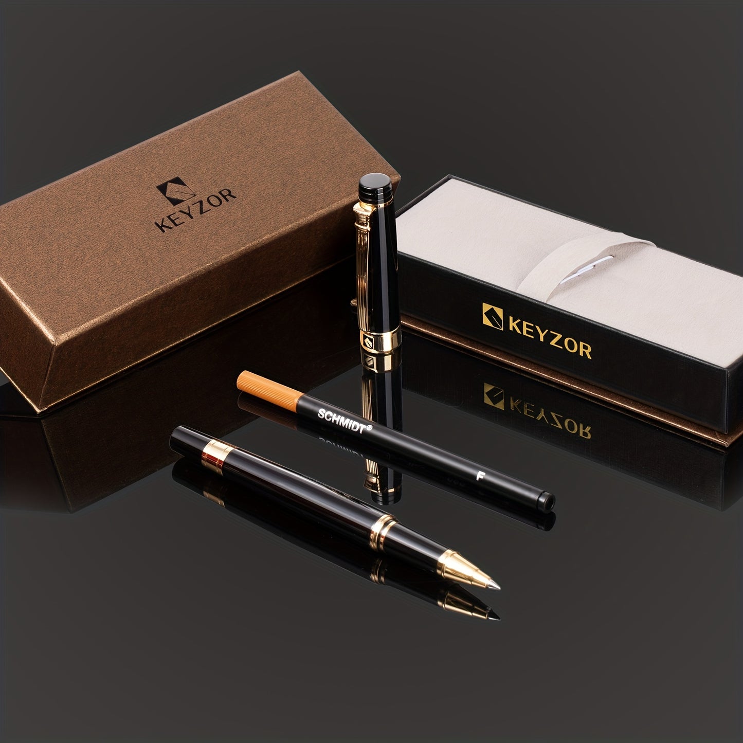 Stylo à bille roulante d'écriture de luxe avec recharge Schmidt, stylo en métal de 24k Golden Trim, ensemble cadeau stylo fantaisie pour hommes et femmes dans les bureaux de direction