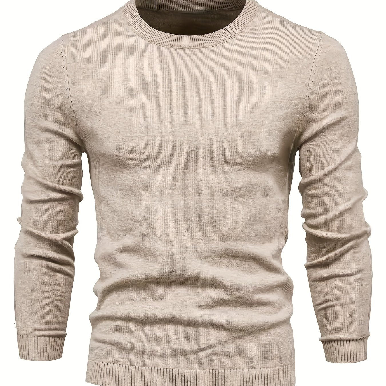 Men's Casual Solid Knitted Sweater - Warm And Stretchy Crew Neck Pullover For Fall And Winter