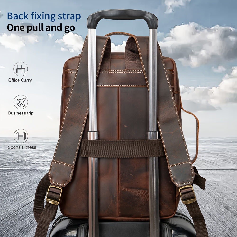 1pc Retro Top Layer Cowhine Men's Backpack, Large-capacity Leather Travel Bag