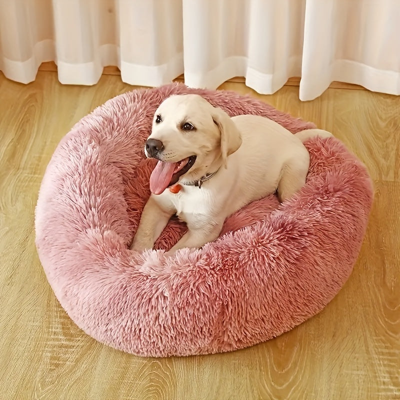 1pc Long Plush Warm Round Pet Nest Dog Nest Puppy Sofa Bed Winter Warm Dog Bed