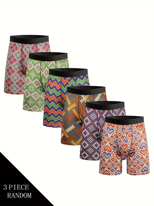 Shorts boxer longos gráficos da moda masculina, calções boxer longos respiráveis e confortáveis de alta elasticidade, shorts esportivos, roupas íntimas masculinas inovadoras