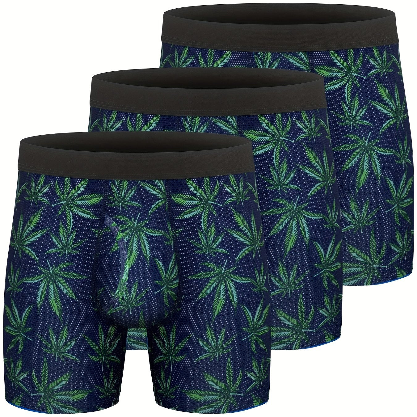 3 peças cuecas boxer com estampa de folha de desenho animado masculino