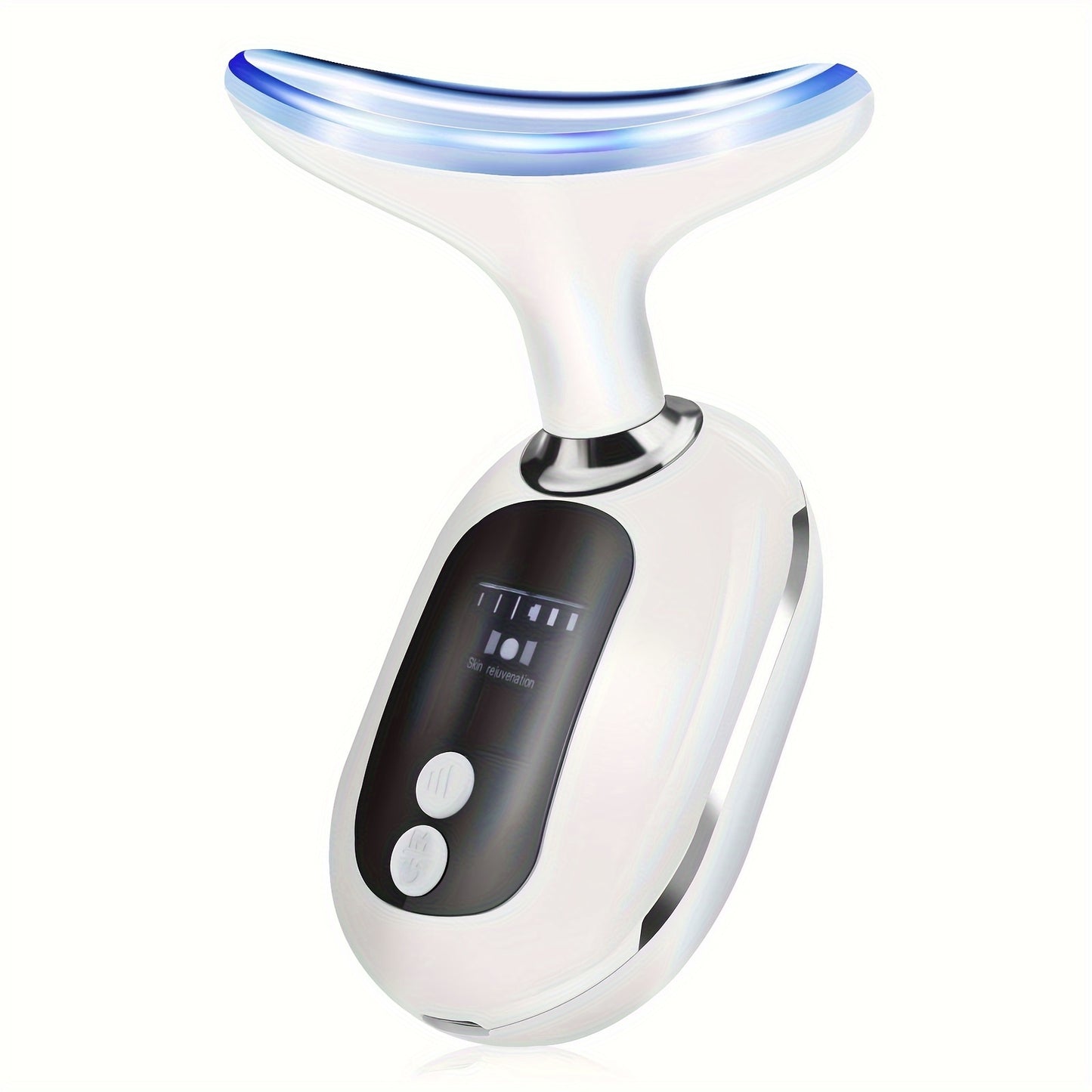 Neck Beauty Instrument, Triple Colour Light Face & Neck Massage Beauty Instrument USB Rechargeable, White, Gift For Women