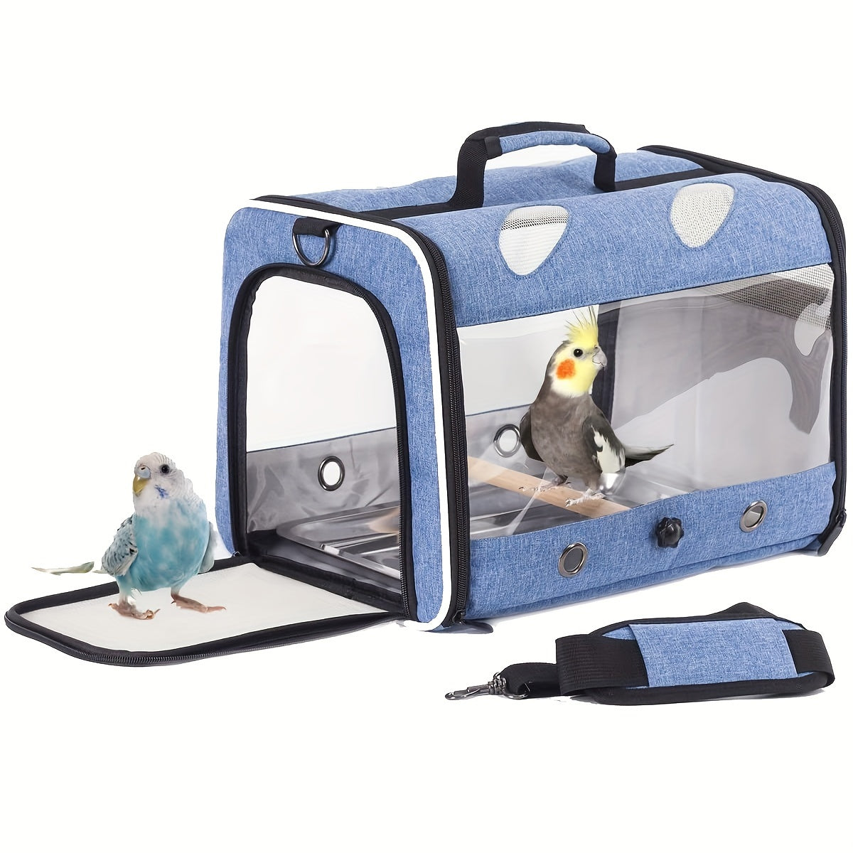 Bird Travel Carrier, Portable Bird Carrier Cage With Metal Tray And Wooden Standing Perch, Breathable & Portable For Small Birds Parakeet, Conure, Budgies