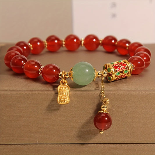 1pc chanceux Bracelet pour les femmes hommes, rétro synthétique Agate rouge Bracelet pour ami de la famille, Bracelet de perle rouge de niche, comme un cadeau pour petit ami petite amie et meilleur ami