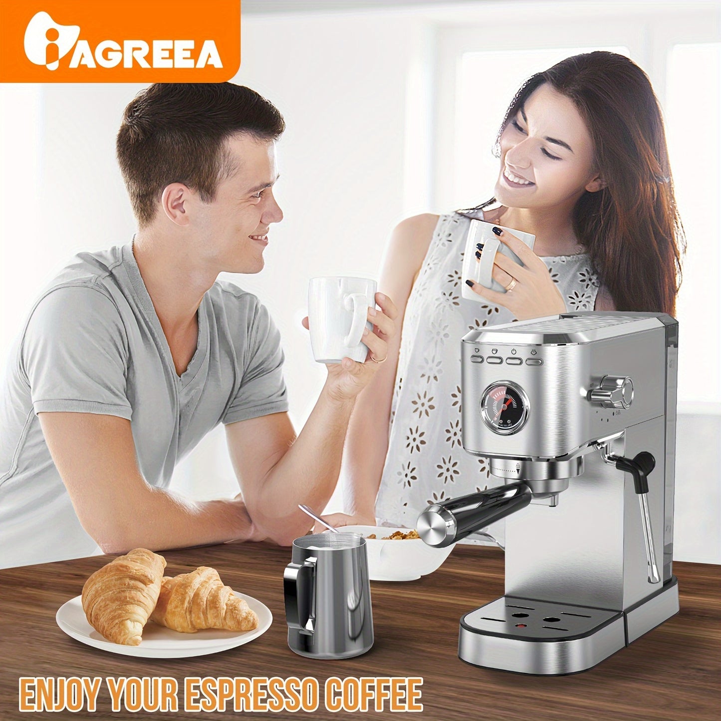 1pc, Drelex 20 Bar Pressure Coffee Machine,sea Transportation. Stainless Steel Compact, With Milk Bubbler, Fast Heating, 37 Ounces, Semi-automatic Espresso\u002Flatte\u002Fcappuccino Coffee Machine, Automatic Pause, Suitable For Home Baristas, Offices