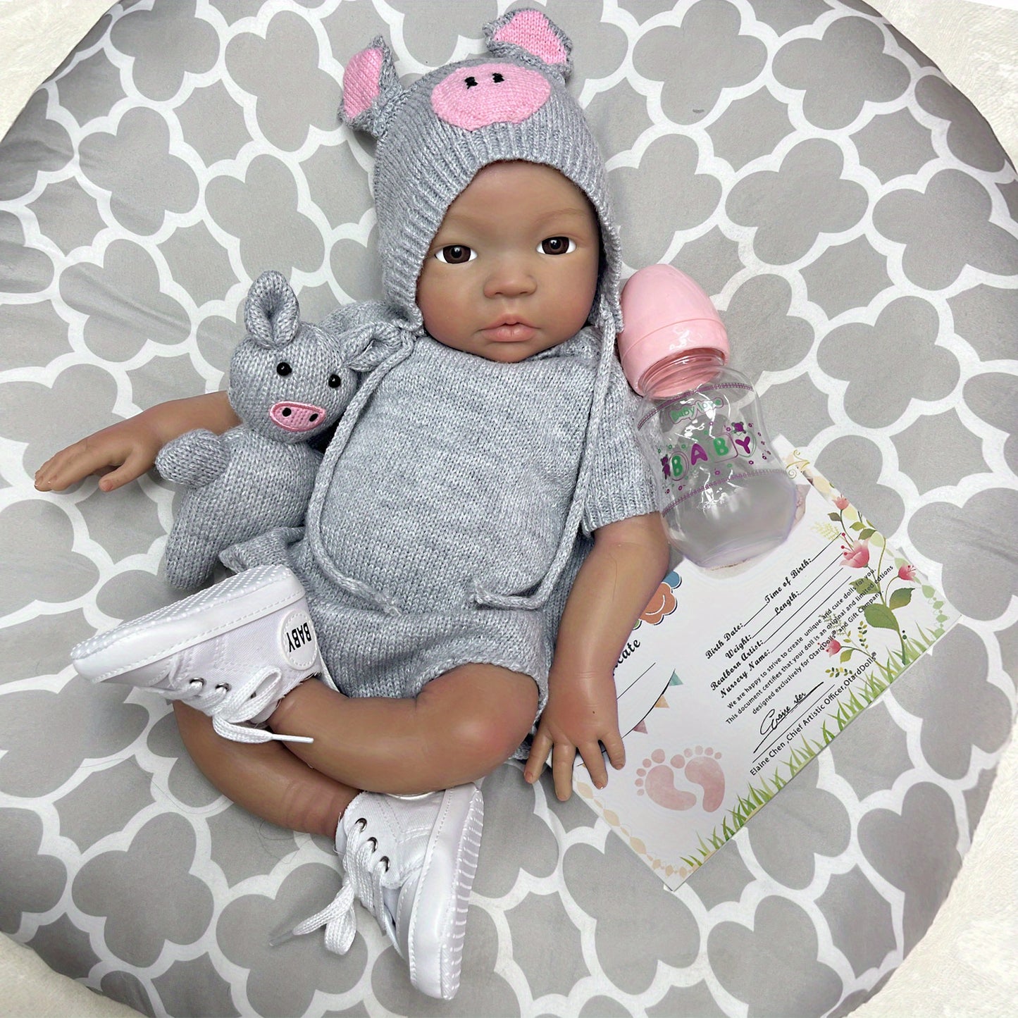 45cm\u002F18Inch Dark Skin Solid Silicone Reborn Girl With Artist Oil Painted Skin, Whole Body Soft Platinum Silicone Newborn Baby Doll Can Bath, Reborn Doll Toy