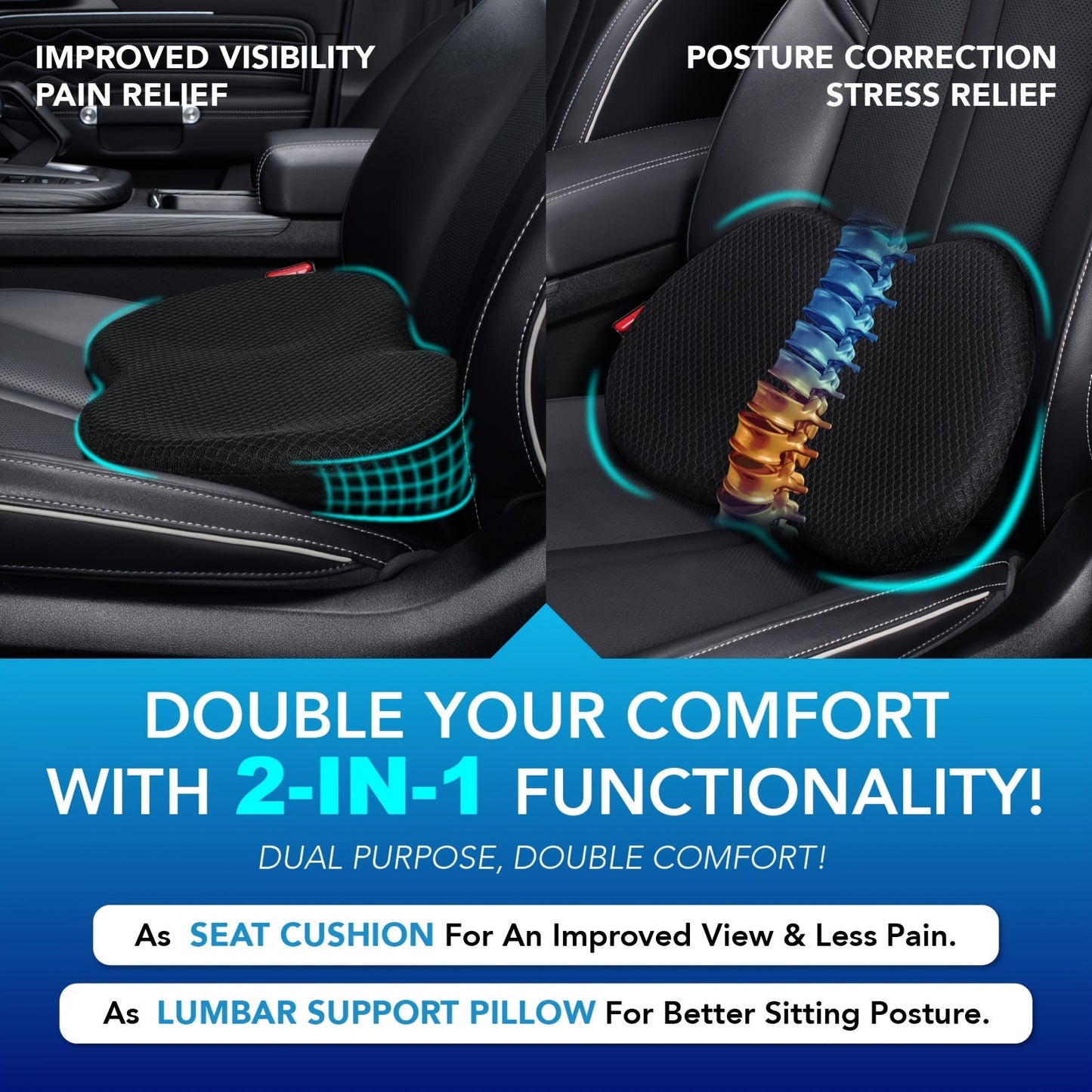 Memory Foam Car Seat Cushion: Soft And Comfortable, Improves Posture - Ideal For Drivers, Office Chairs, Wheelchairs