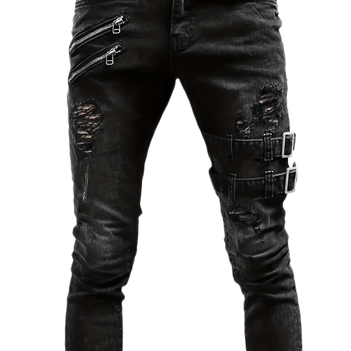 Men's Chic Skinny Biker Jeans, Casual Street Style Medium Stretch Denim Pants