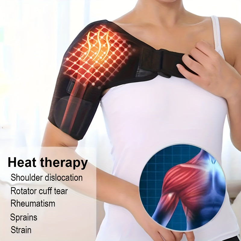 Electric Heating Vibration Shoulder Massager With Adjustable Shoulder Brace Support Belt - Tendonitis Therapy With USB Charging - No Powerbank Needed