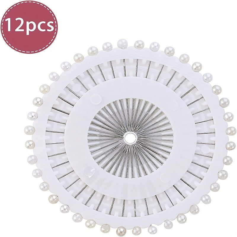 12 placas (480 unids) Faux Pearl Ball Head Agujas Alfileres Rectos Stitch Agujas De Coser DIY Artesanía