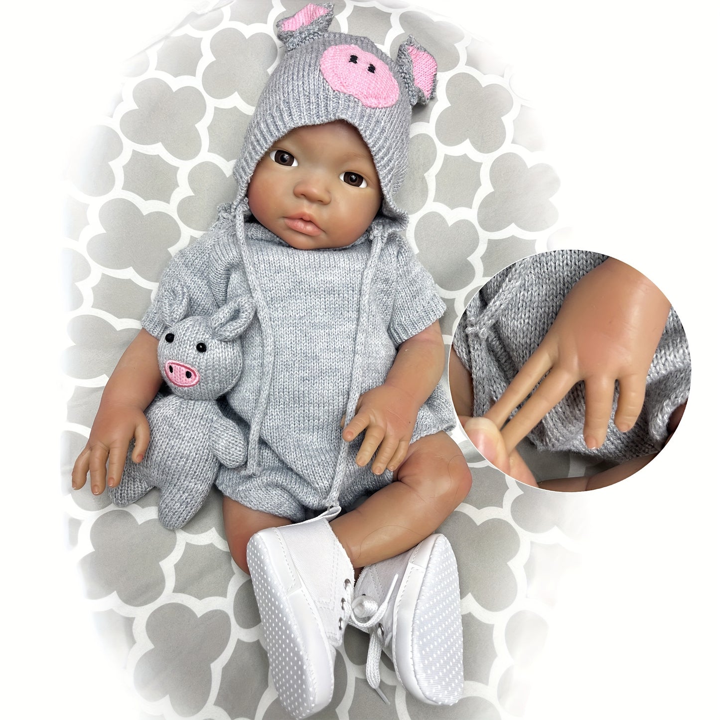 45cm\u002F18Inch Dark Skin Solid Silicone Reborn Girl With Artist Oil Painted Skin, Whole Body Soft Platinum Silicone Newborn Baby Doll Can Bath, Reborn Doll Toy