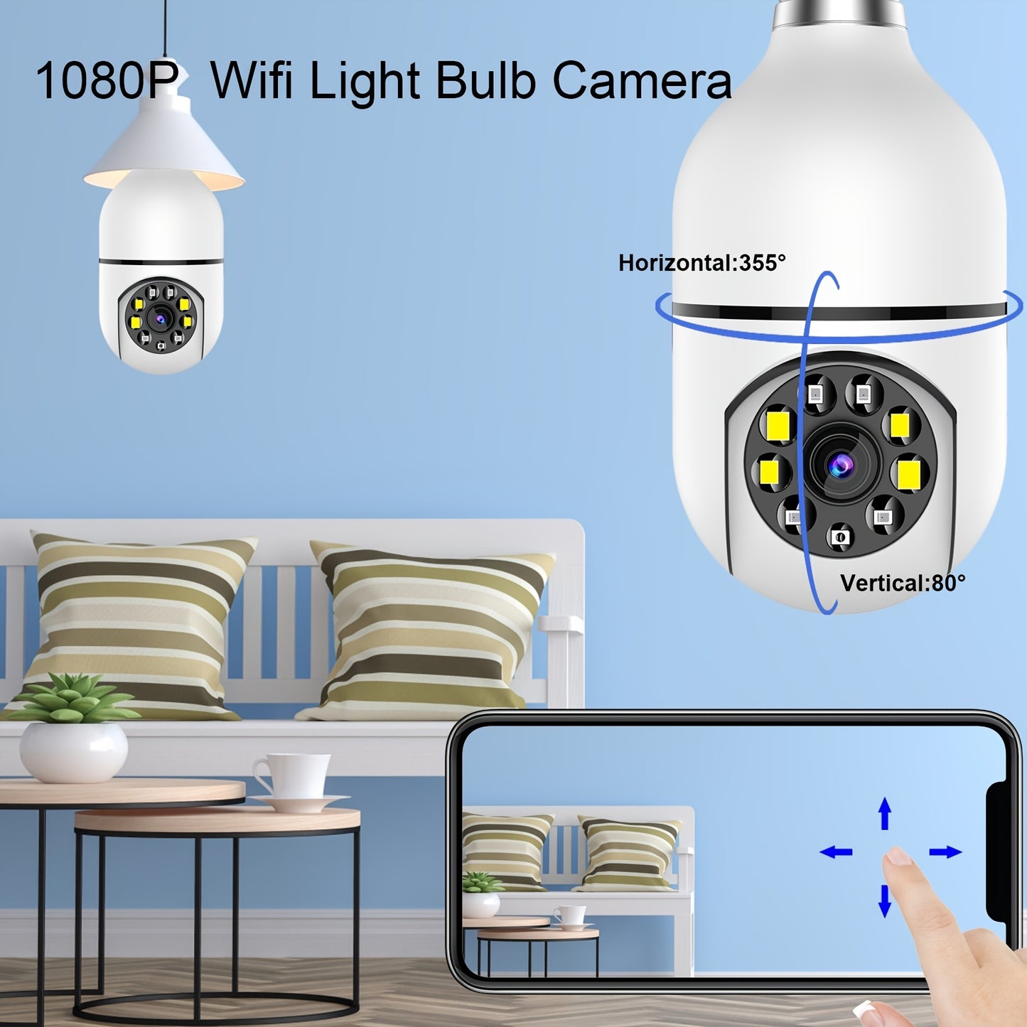 Câmera de lâmpada WiFi, câmera WiFi de banda dupla 1080P 5G para segurança doméstica, soquete E27 Câmera de segurança interna sem fio com áudio bidirecional, visão noturna colorida, detecção de movimento, monitor de bebê, trabalho com Alexa